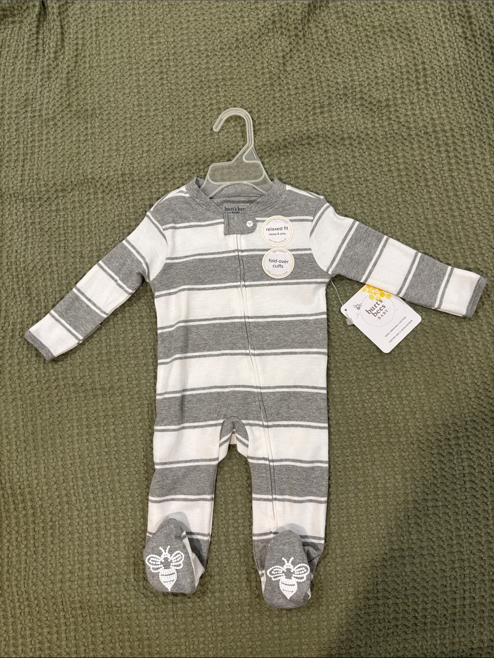 Burt’s Bees Baby Gray & White Striped Footed One-Piece